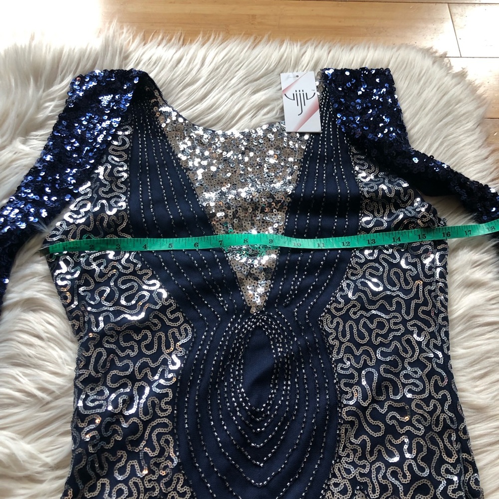 SOLD Sequins Flapper Dance Sport Glamorous Party Navy Silver Evening Dress S - Picture 13 of 16